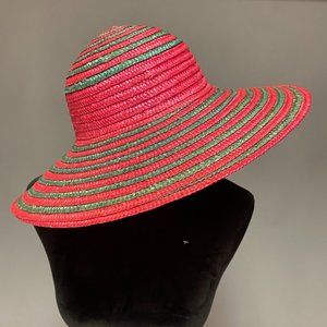 Teal and pink striped straw hat